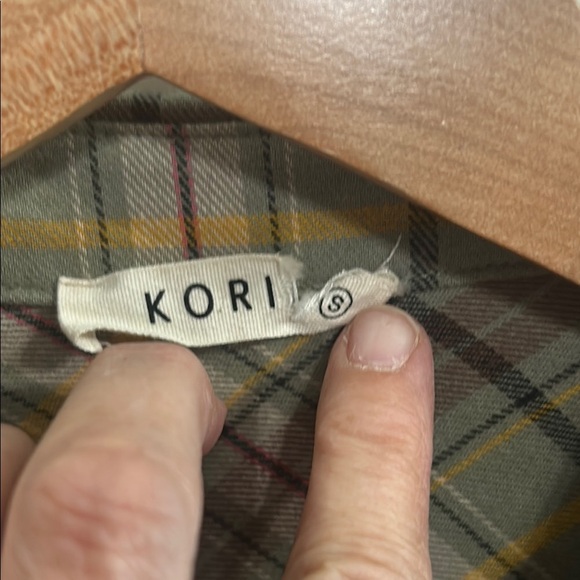 Beautiful Kori sage green plaid quarter zip flannel shirt, unisex size S/M Prep - Picture 9 of 11